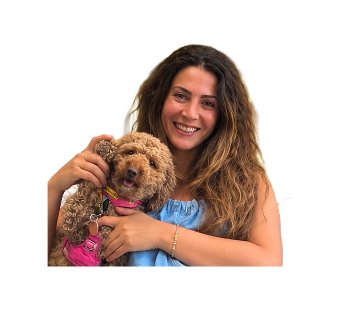 Yelda Caliskan, founder and growth marketing strategist at Yule Digital, with her dog Teddy